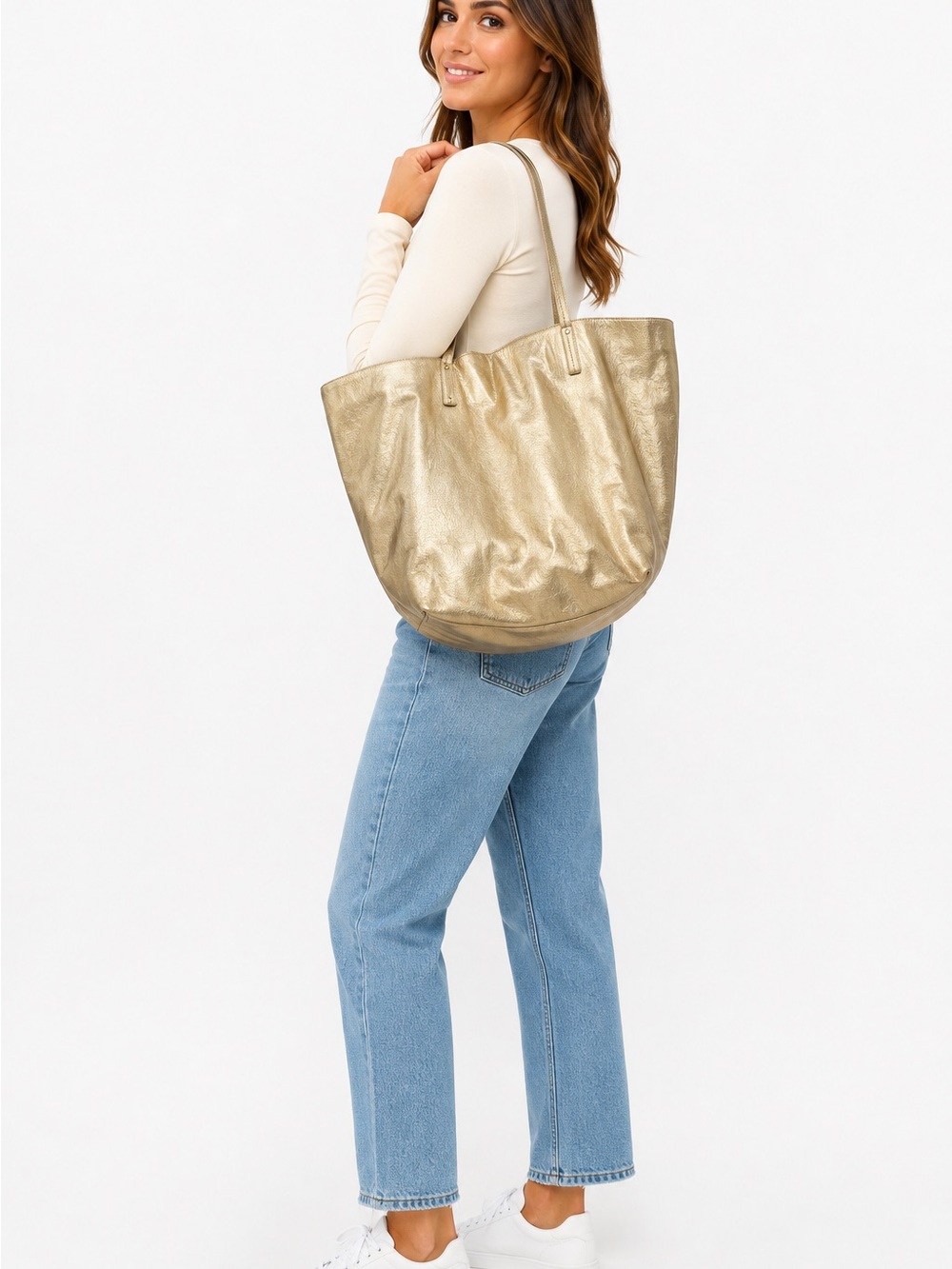 Gigi New York Metallic Gold Leather Tote Bag Large Shopper